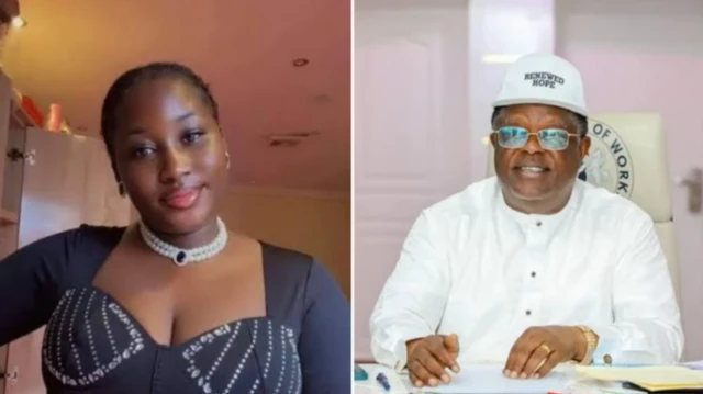 Mary Habila wọ aṣọ kaba dudu, David Umahi wọ aṣọ funfun, o si de fila bakan naa