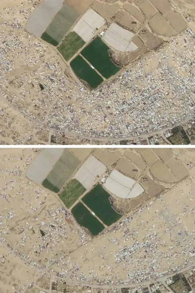 صورة بالقمر الصناعي لرفح قبل وبعد الحرب