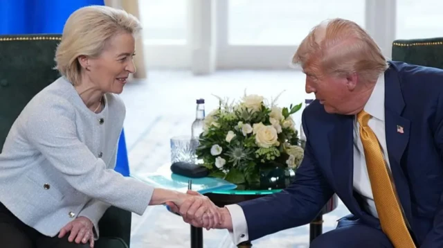 ਯੂਰਪੀਅਨ ਕਮਿਸ਼ਨ ਦੀ ਪ੍ਰਧਾਨ ਉਰਸੁਲਾ ਵਾਨ ਡੇਰ ਲੇਅਨ ਅਤੇ ਡੌਨਲਡ ਟਰੰਪ