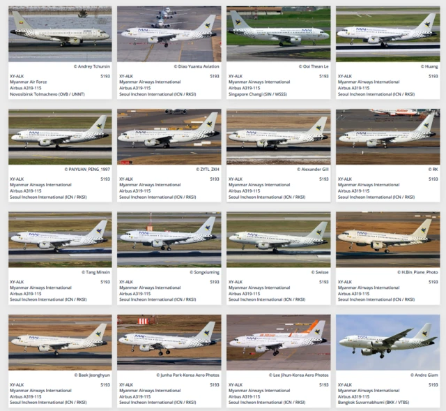  XY-ALK ဟာ ဆိုးလ် အင်ချွန်းလေဆိပ်ကို ဒါဇင်ကျော် ဆင်းခဲ့ကြောင်း Planespotters.net မှာပြသ