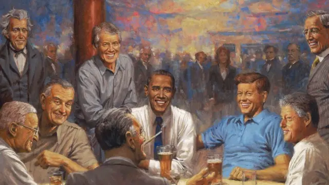 安迪·托馬斯創作的另一幅總統群像《民主黨俱樂部》