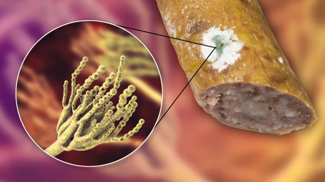 Hongo del género Penicillum en una salchicha