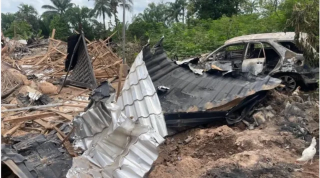 Picture of a demolished building belonging to di alleged ritualist