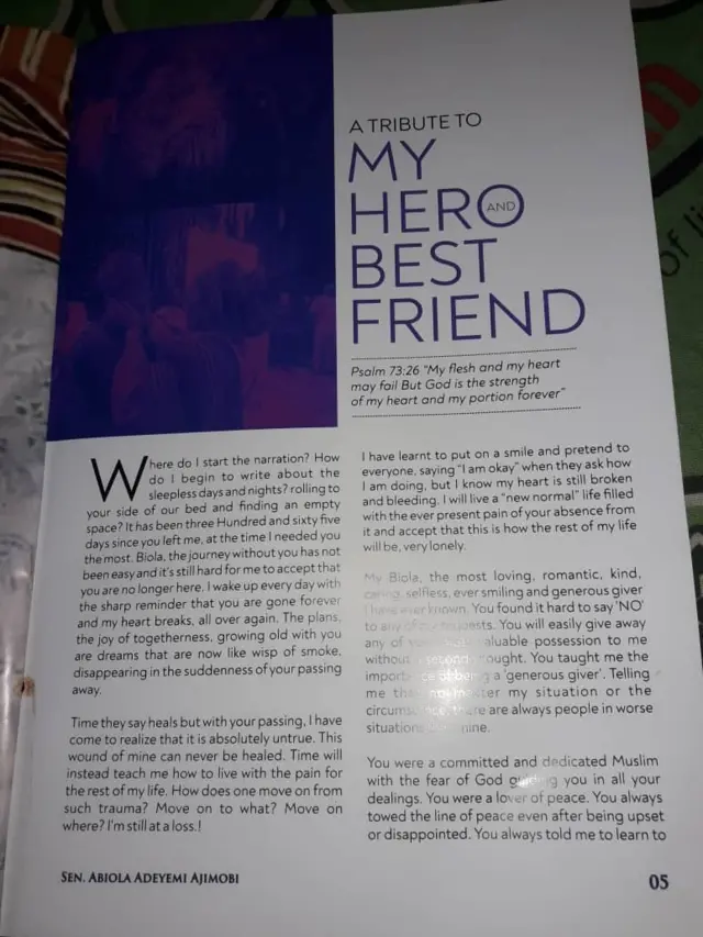 Ọrọ imọyi ti Florence Ajimobi kọ fun iranti ọdun kan ọkọ rẹ