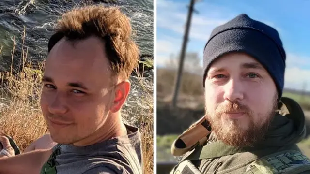 Фото до та після: 37-річний Олег у цивільному одязі до початку війни та поряд у військовій формі