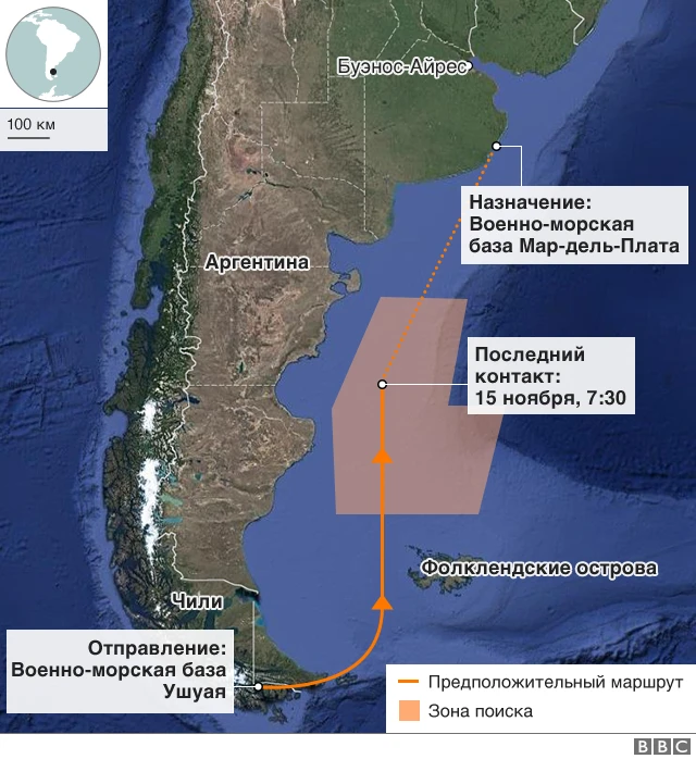 Карта поисков субмарины