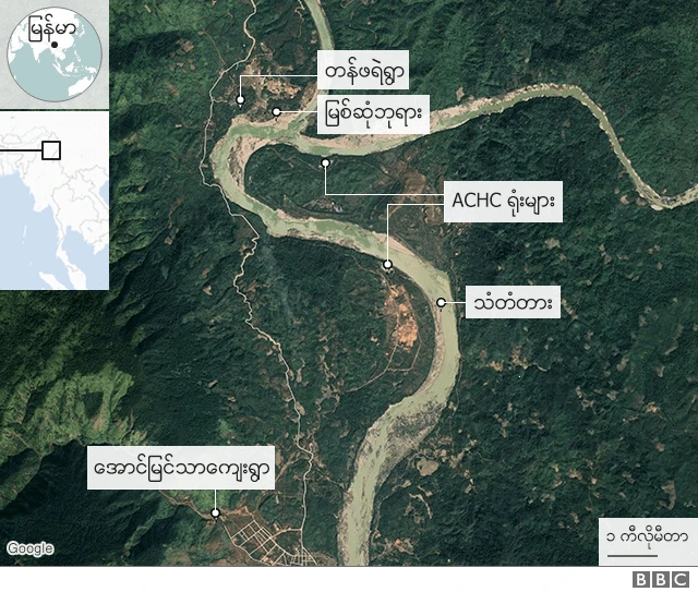 မြစ်ဆုံဆည် စီမံကိန်းဝန်းကျင် နေရာပြ မြေပုံ