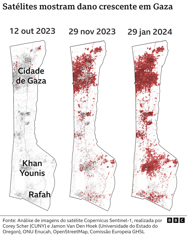 Arte produzida a partirestrela beta evoimagensestrela beta evosatélite mostra o avanço da destruiçãoestrela beta evoGaza após incursões israelenses 