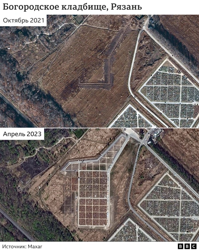 Спутниковый снимок Богородского кладбища в Рязани
