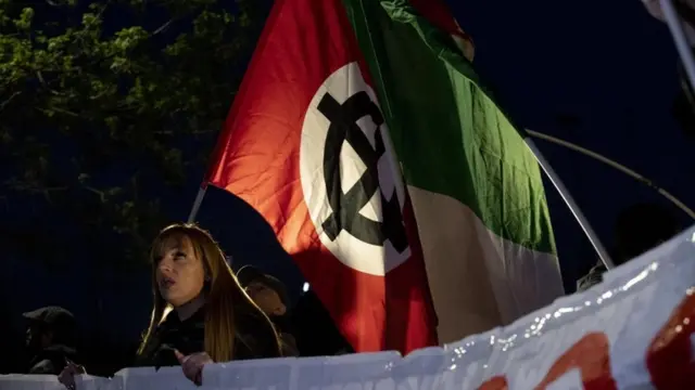 Forza Nuova'nın protesto gösterisinden bir kare