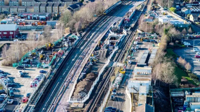 An aerial view of Mirfield station.