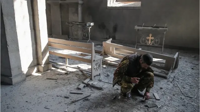 Церковь Газанчецоц в Шуше после ракетного удара