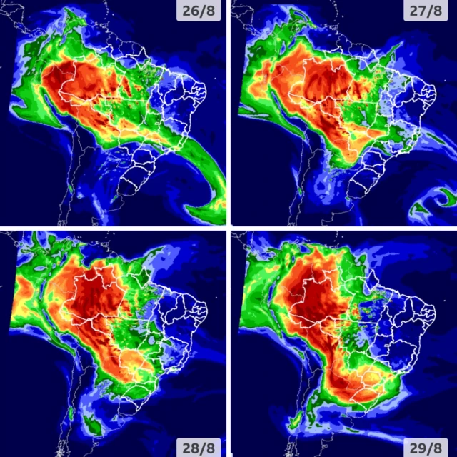 Imagensvbet russiasatélite mostrando projeção da plumavbet russiafumaça entre os dias 26 e 29vbet russiaagosto