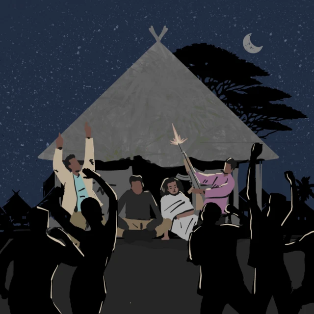 የኋላመብራት፡ ሽጕጥ ኣውጹኢ ናብ ሰማይ ክትኵስ ጀሚሩ።