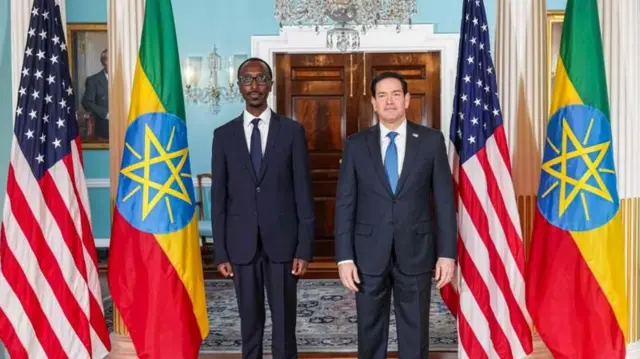 ጸሃፊ ጉዳያት ወፃኢ ኣመሪካ ማርኮ ሩቢዮ ምስ ምኒስተር ጉዳያት ወፃኢ ኢትዮጵያ ጌድዮን ጢሞትዮስ