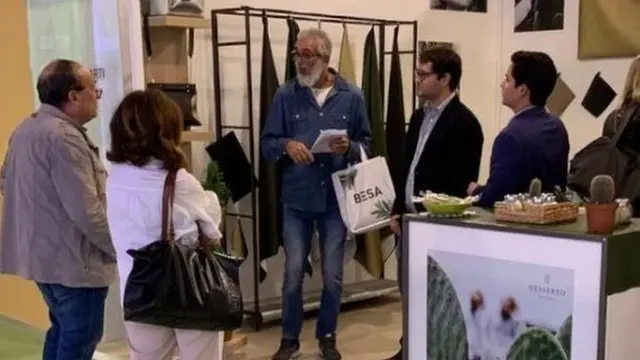 An stall in an international exhibition to selling cactus leather