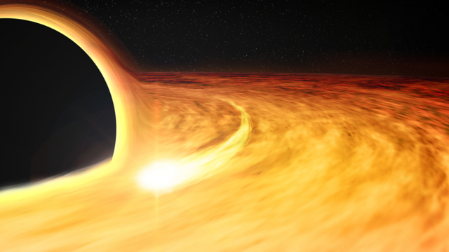 Ilustración del disco de gas en torno a un agujero negro