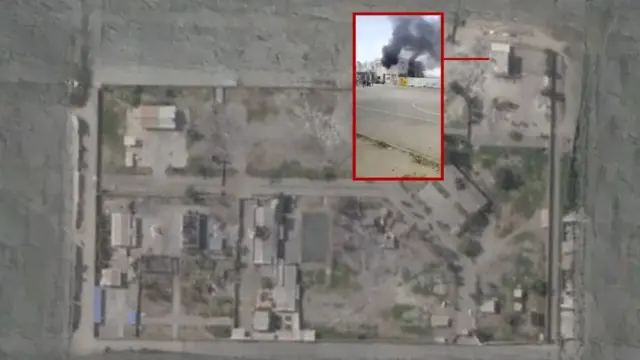 اسکرین شاتی از ویدیویی که لحظاتی پس از اصابت موشک از داخل محوطه مدرسه گرفته شده است، دو ستون سیاه دود مستقیما از داخل ساختمان مدرسه بلند شده است که نشان‌دهنده اصابت یک یا دو موشک به این ساختمان است ‌‌‌