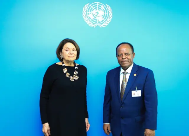 የተባበሩት መንግስታት ድርጅት የፖለቲካ እና የሰላም ግንባታ ጉዳዮች ረዳት ዋና ፀሃፊ ሮዝሜሪ ዲካርሎ እና የውጭ ጉዳይ ሚኒስትር አምባሳደር ታዬ አፅቀሥላሴ 