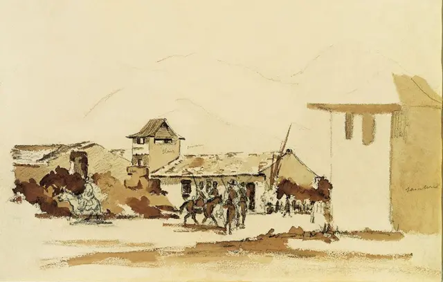 Cuadro de Camile Pisarro sobre unos soldados a caballo.