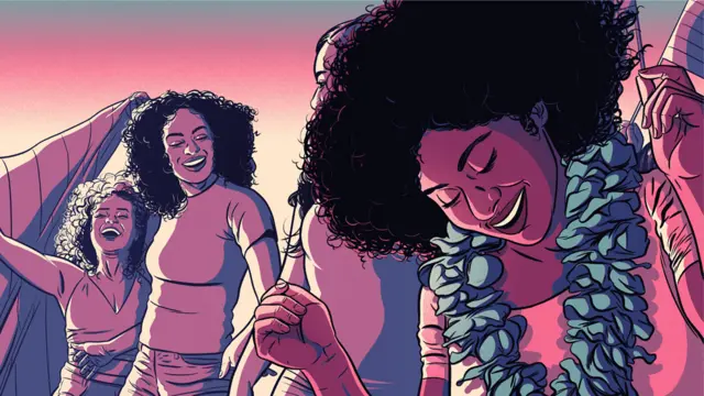 Mujeres felices bailando.