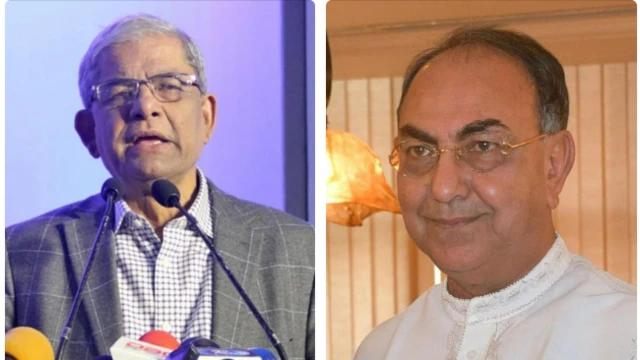 বিএনপির মহাসচিব মির্জা ফখরুল ইসলাম আলমগীর এবং বিএনপির স্থায়ী কমিটির সদস্য মির্জা আব্বাস।