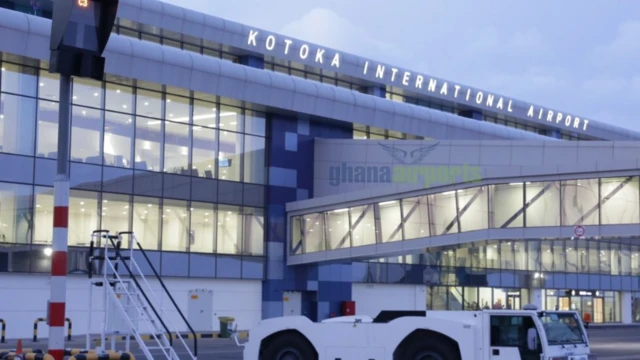 Di airport dey known as Accra international airport before di coup