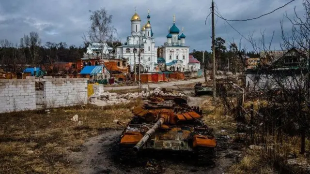 یک تانک نابود شده روسی در منطقه دونتسک