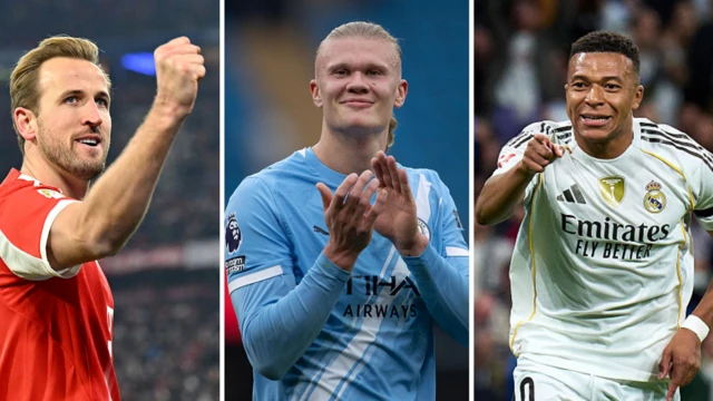 Picha ya pamoja ya Harry Kane, Erling Haaland na Kylian Mbappe