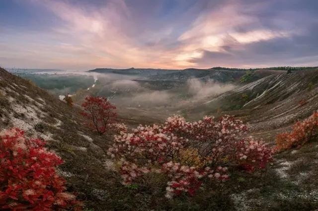 Пейзаж гір і зелених насаджень на березі річки Сіверський Донець