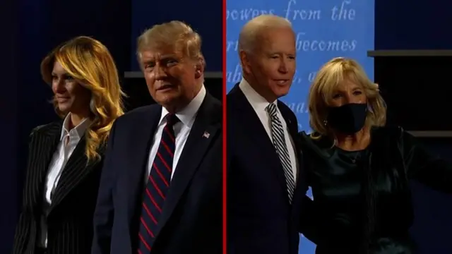 Trump na Biden bari kumwe n'abagore babo nyuma y'ikiganiro mpaka cyo kuwa kabiri