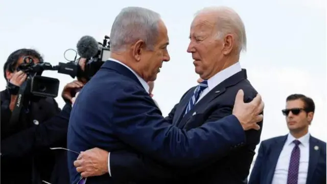 Biden and Netanyahu embrace for airport