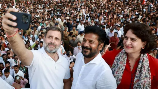 రాహుల్ గాంధీ, రేవంత్ రెడ్డి, ప్రియాంక గాంధీ