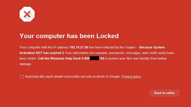 Mensaje del llamado "Scareware" que simula un mensaje de Google.