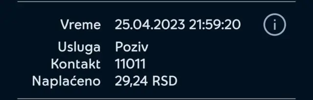 naplaćen poziv ka Servisnom centru Grada Beograda