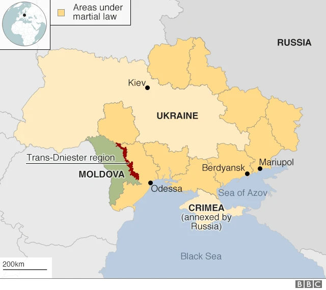 Map showing areas under Ukrainian martial law from 26 November