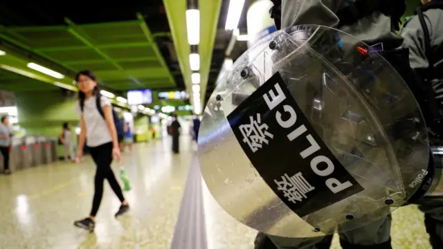Police in a Hong Kong MTR station