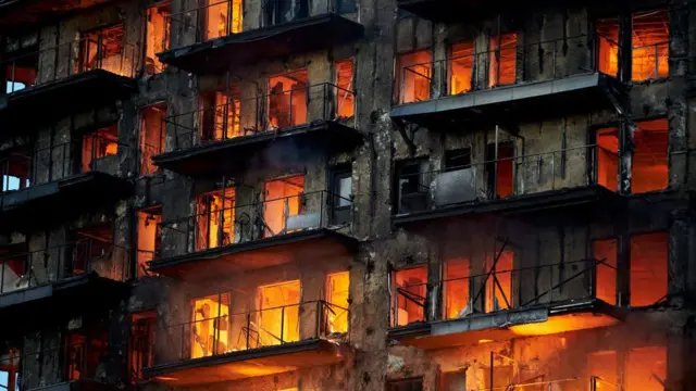 Las llamas consumen los apartamentos