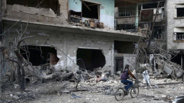 สภาพของเมืองดูมาหลังถูกโจมตีทางอากาศอย่างหนัก