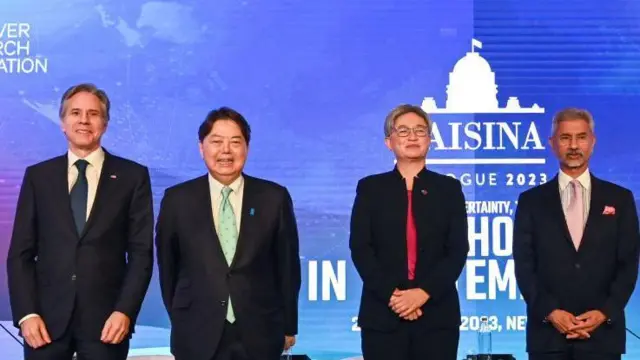 အိန္ဒိယနိုင်ငံ၊ ဒေလီမြို့မှာ တွေ့ရတဲ့ Quad အဖွဲ့ဝင် အမေရိကန်၊ ဂျပန်၊ သြစတြေးလျနဲ့ အိန္ဒိယနိုင်ငံတွေက နိုင်ံငံခြားရေးဝန်ကြီးတွေ