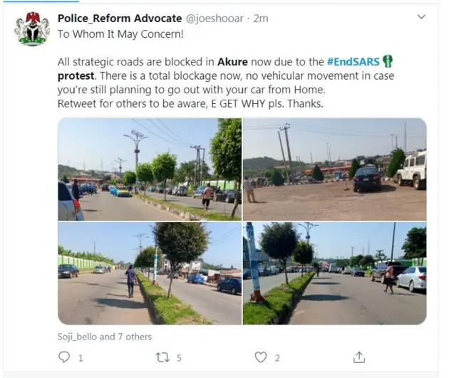 Awọn oluwọde EndSARS di oju ọna