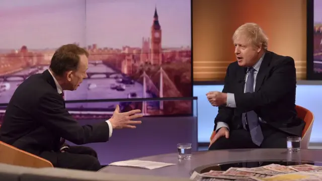 Britain's Prime Minister Boris Johnson appears on BBC's The Andrew Marr Show on Sunday