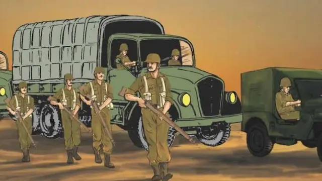 ભારતીય સૈનિકોના આગમનની કૉમિક તસવીર