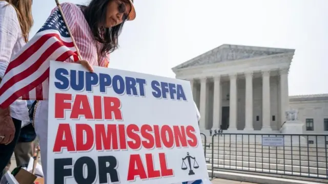 Activist from Students For Fair Admissions celebrate the affirmative action opinion at the Supreme Court on 29 June 2023