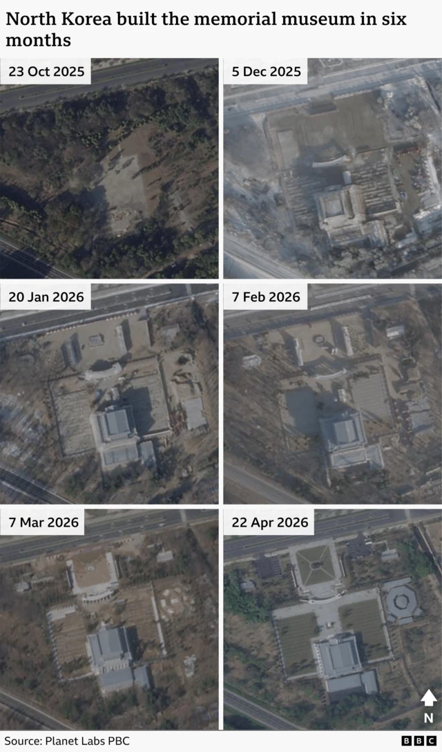 Six satellite images show the construction of the memorial museum in Pyongyang from 23 Oct 2025 to 22 Apr 2026
To request:
Complete the translations here: https://tinyurl.com/yr6vnc9k
Fill-in the commissioning form https://bit.ly/ws_design_form with this title in English:
North Korean memorial hall - 2026050702
