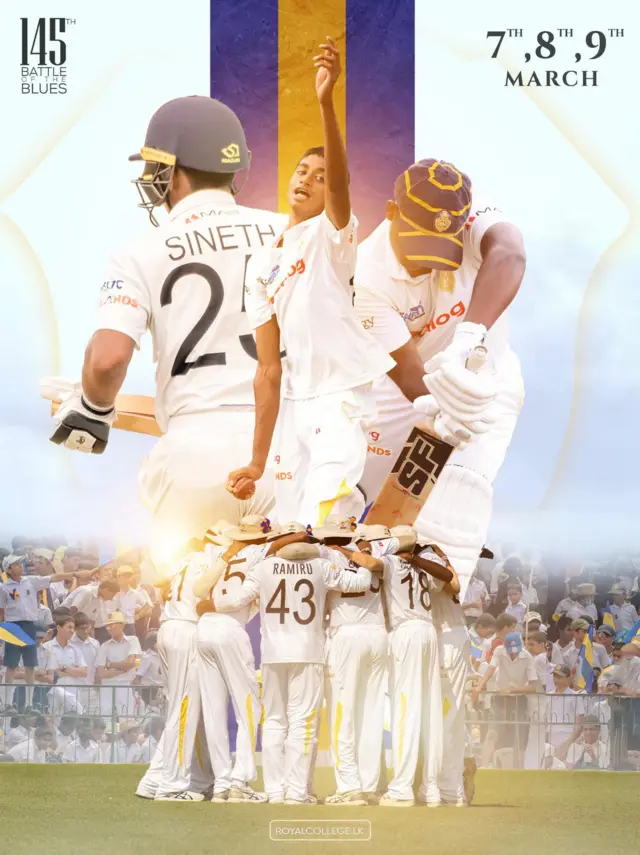 145 වන වරටත් පවත්වනු ලබන කොළඹ රාජකීය විදුහල සහ ශාන්ත තෝමස් විදුහල අතර පැවැත්වෙන 'නිල් මහ සටන' ලබන මාර්තු 07,08 සහ 09 යන දිනයන් හිදී කොළඹ SSC ක්‍රීඩා පිටියේ පැවැත්වීමට නියමිතව ඇත.