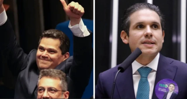 Montagem com Davi Alcolumbre à esquerda e Hugo Motta à direita