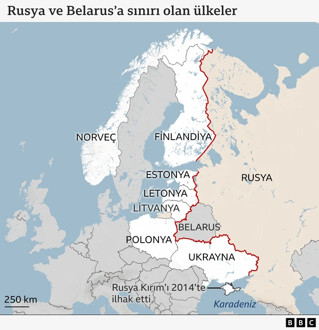 Rusya'ya komşu ülkeler haritası 