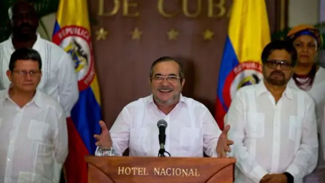 Umukuru wa Farc Rodrigo Londono, azwi kw'izina rya Timoleon Jimenez canke Timochenko, yamenyesheje ko ihagarikwa ry'intambara ritanguye ari i Havane