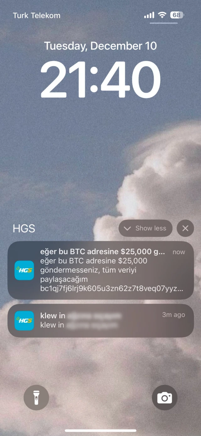 HGS uygulamasından kullanıcılara gönderilen bildirimleri içeren bir ekran görüntüsü.